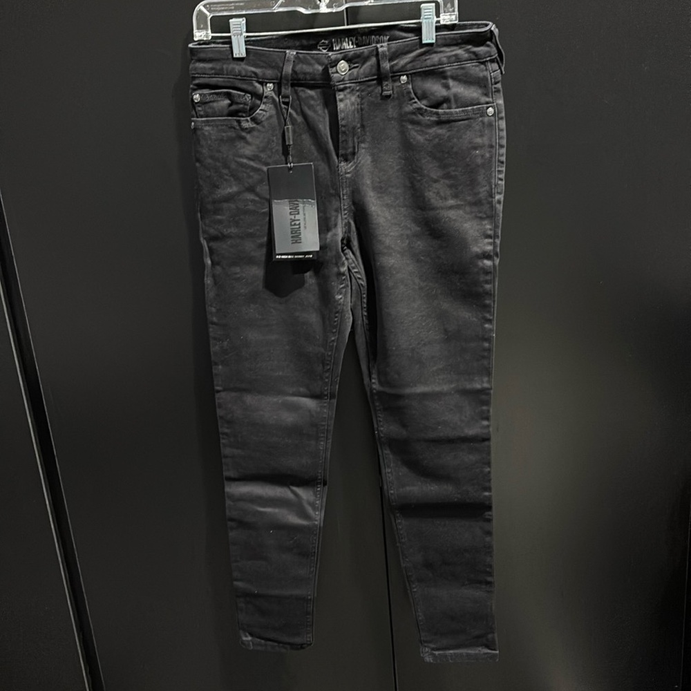 Harley Davidson High Rise skinny black denim Jeans,5 pocket,zip front,logo patch